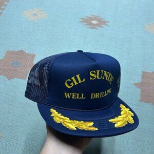 Vintage trucker hat mesh cap Gil Sunde well drilling gold leaf Michigan SnapBack